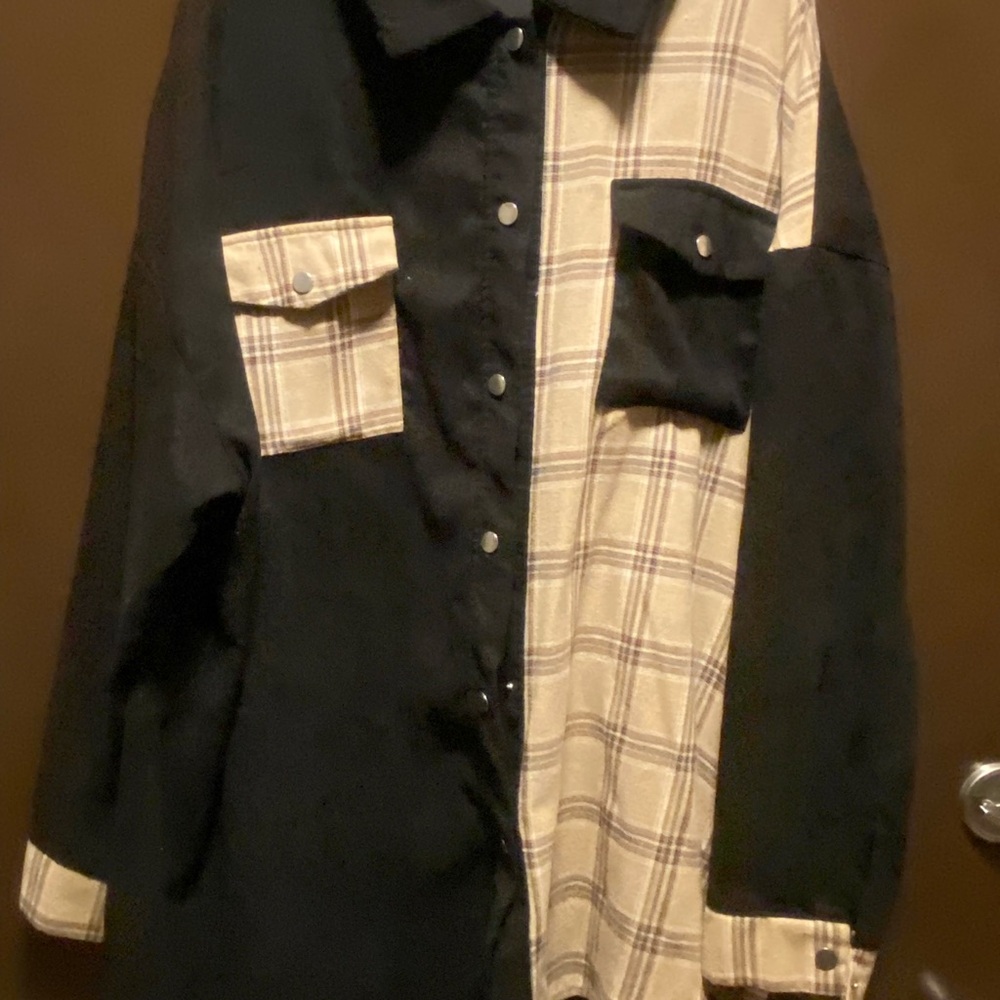 Plaid Black and Cream Button Down Shirt
